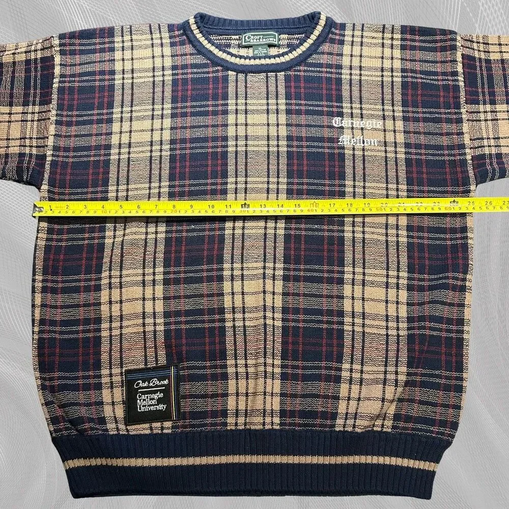 Oak Brook x Carnegie Mellon University Upcycled Tartan Plaid Sweater Size XL